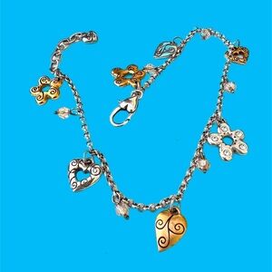 Brighton Crystal Flower Heart Anklet silver plated beautiful ankle bracelet